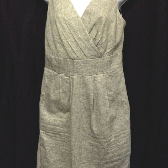 Loft Ann Taylor Women's Dress Silver Metallic Y Neck Sleeveless Linen Sheath  2 - Picture 1 of 6